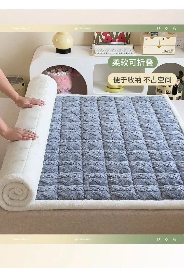 Description Picture 5 of itemWinter Warm Thicken Flannel Mattress Toppers Home Dormitory Soft Foldable Queen Bed Sheet Quilted Thin Tatami Mat Mattress Cover