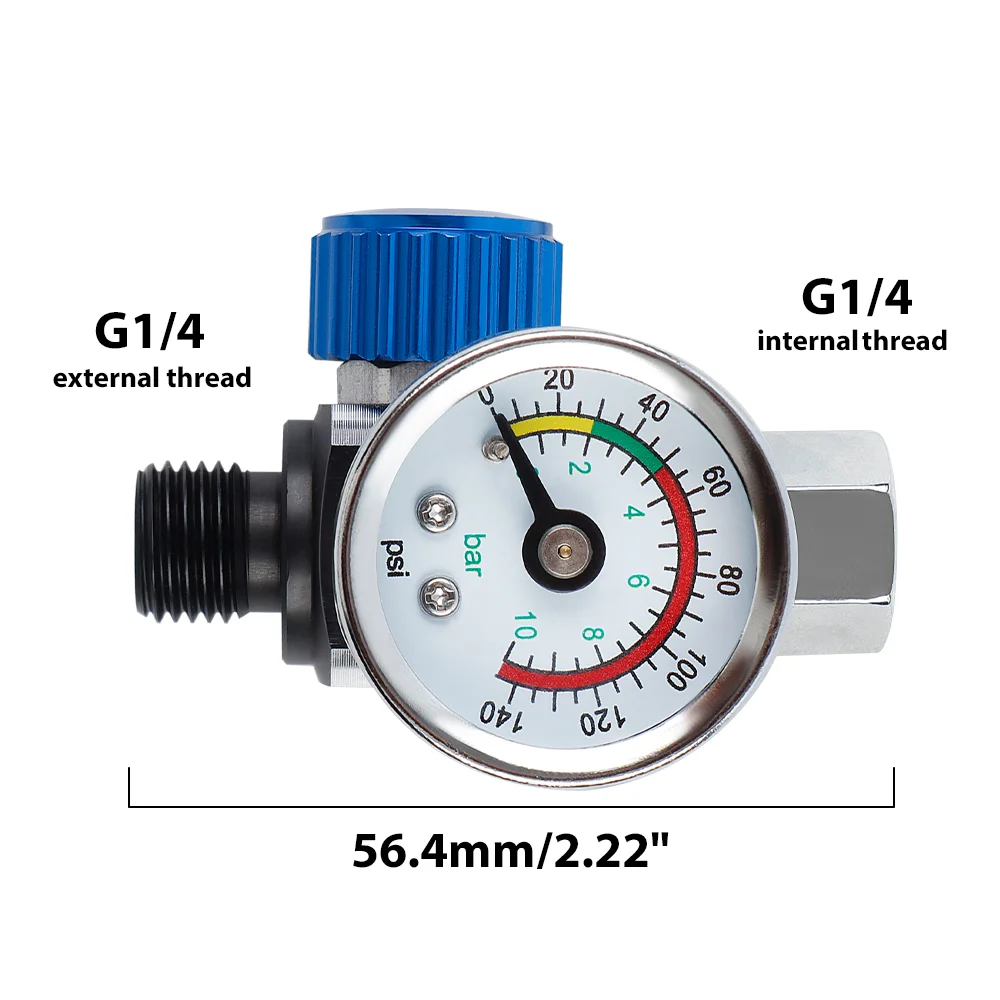 Druckminderer G1/4-Zoll Für Sprühpistolen - Edelstahl Luftdruckregler Mit Manometer 0-140 PSI