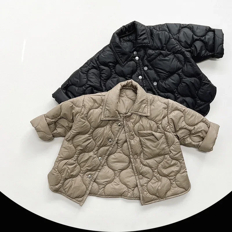 Boys' Korean style thin cotton jacket Kids baby thick warm turn-down collar Quilted Coat