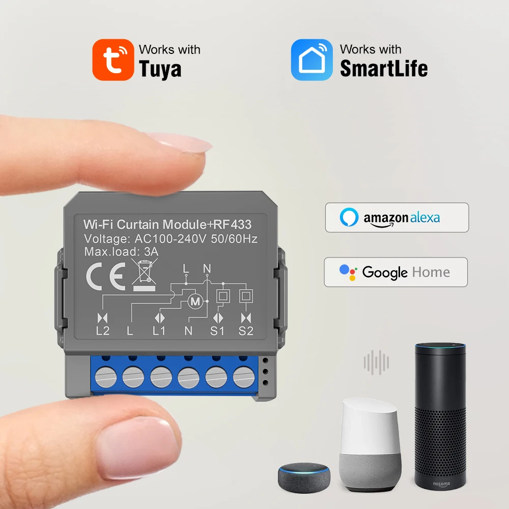 Tuya WiFi RF Smart Curtain Module for Roller Blinds and Curtains,Motorized Curta