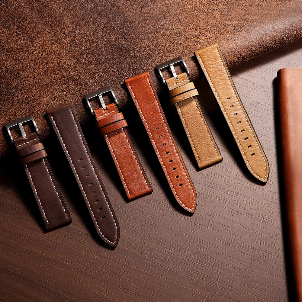 Handmade Vintage Brown Calfskin Leather Watch Band - Men's Soft Oil Wax Bracelet Strap Accessories
