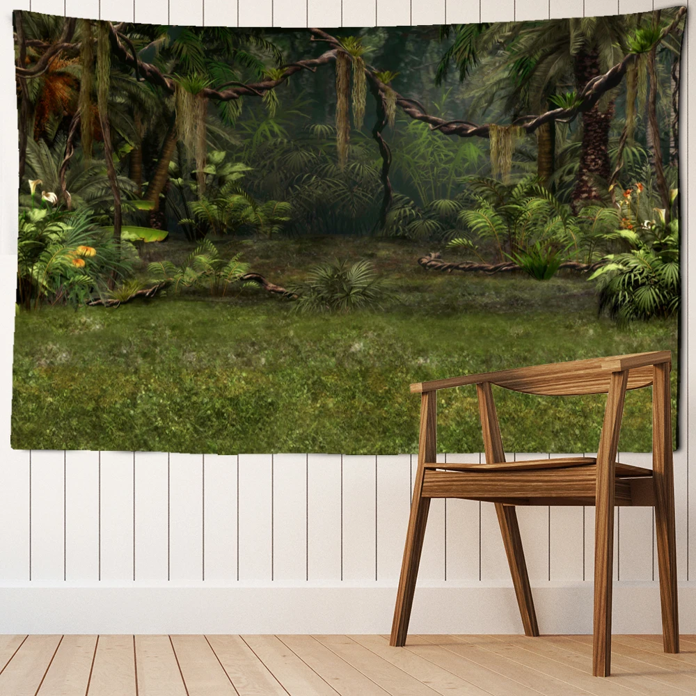Tropical Green Forest Landscape Tapestry Wall Hanging Stregoneria Psichedelica Misterioso Paesaggio Naturale Estetica Room Decor