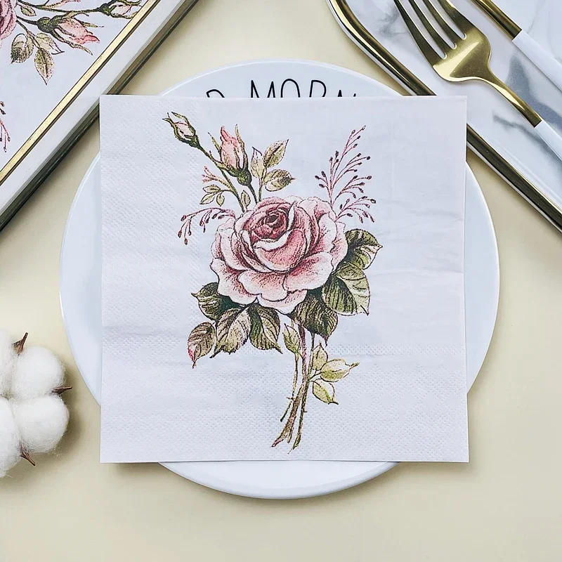Paper Napkins Printed Vintage Rose Pattern For Hotel Wedding Table Setting