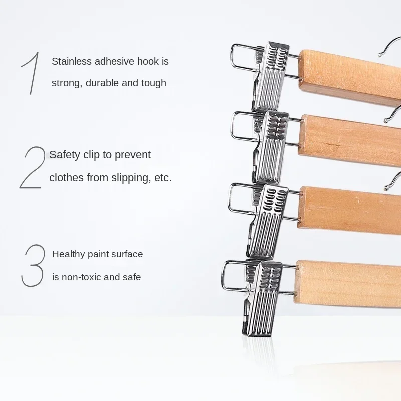 Clothes Hanger Storage Hanger Wooden Skirt Hangers with Adjustable Clips Non-Slip Trouser Hanger Natural Finish Lotus Wood Pants hangers 360 Deg