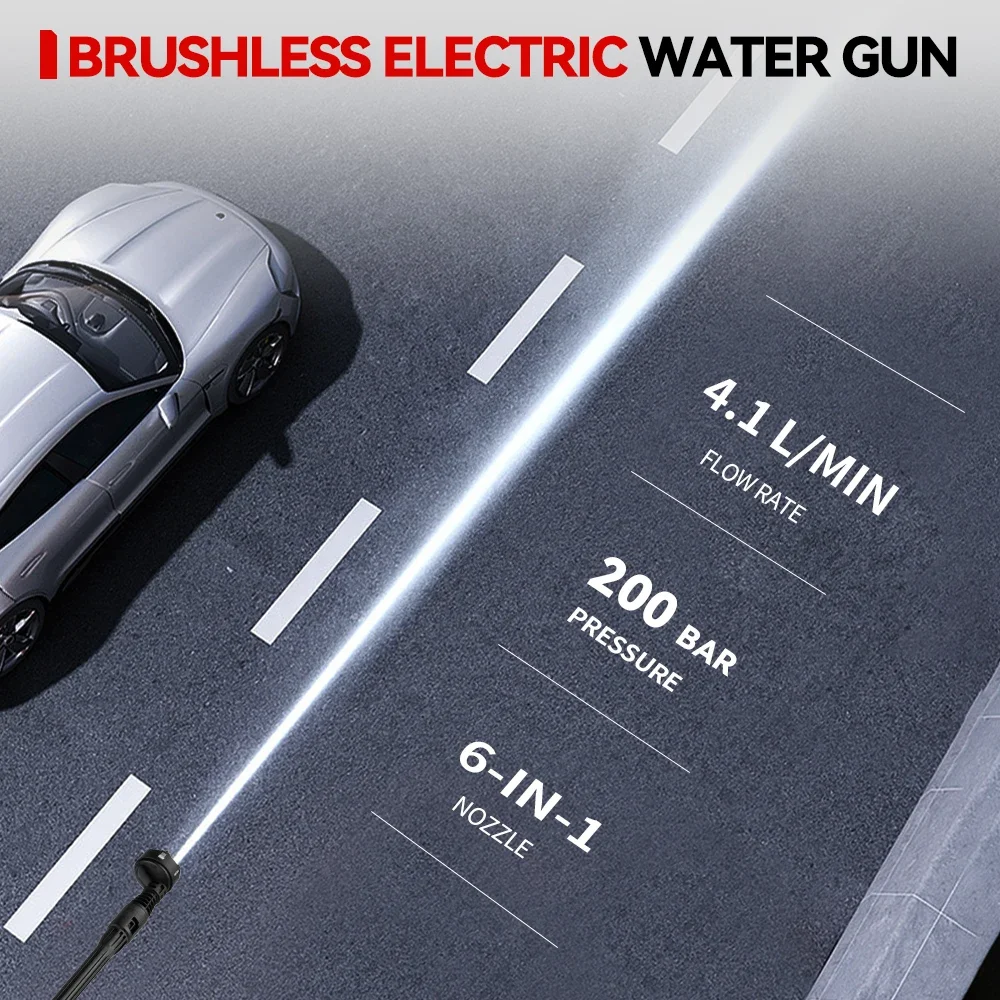 Brushless 200Bar 3500W Electric High Pressure Washer 6-in-1 Cordless Spray Gun Car Washer Garden Cleaning for Makita 18V Battery 3