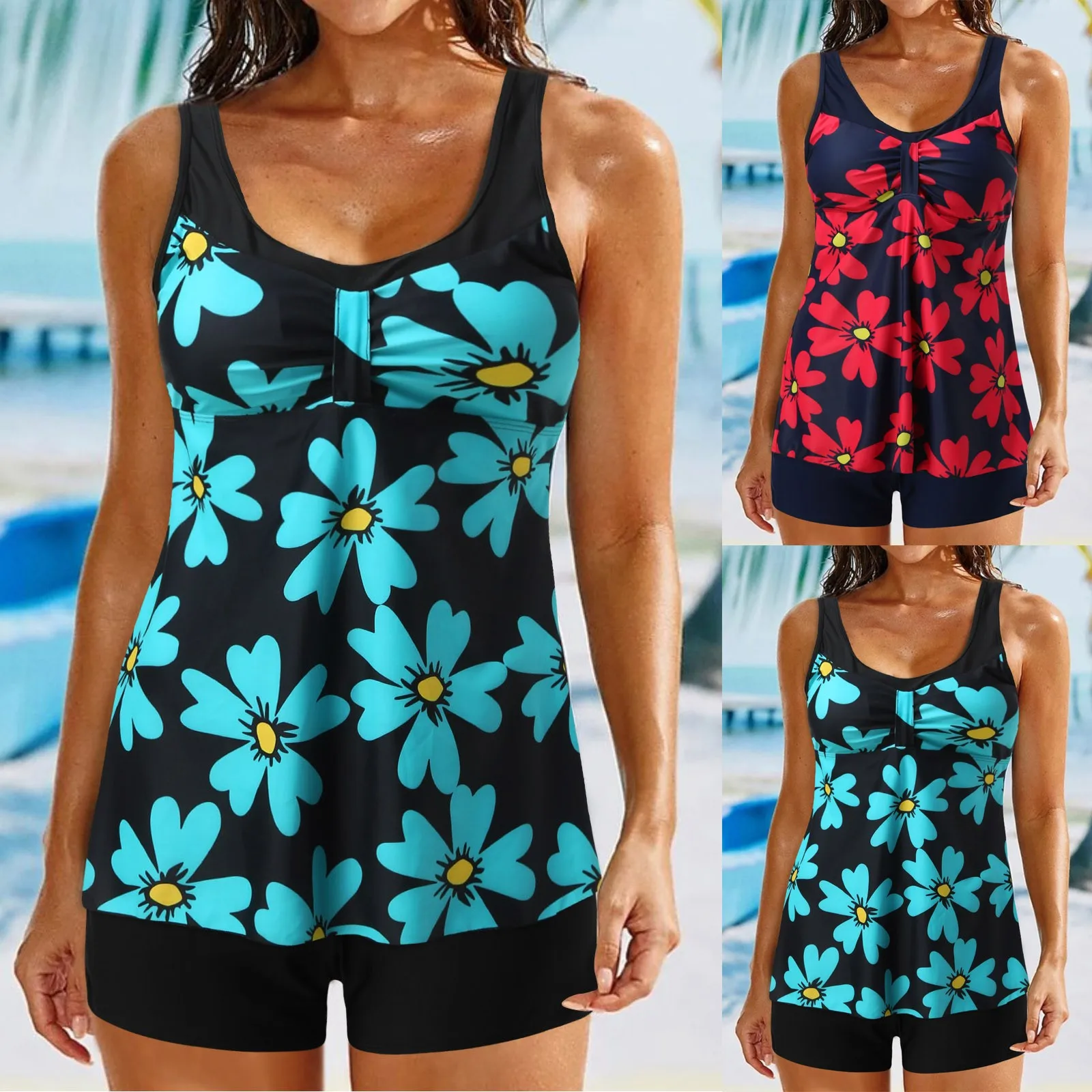 

Женский раздельный купальник 2022, привлекательный раздельный купальник с мелкими цветами, танкини, комплект из двух предметов