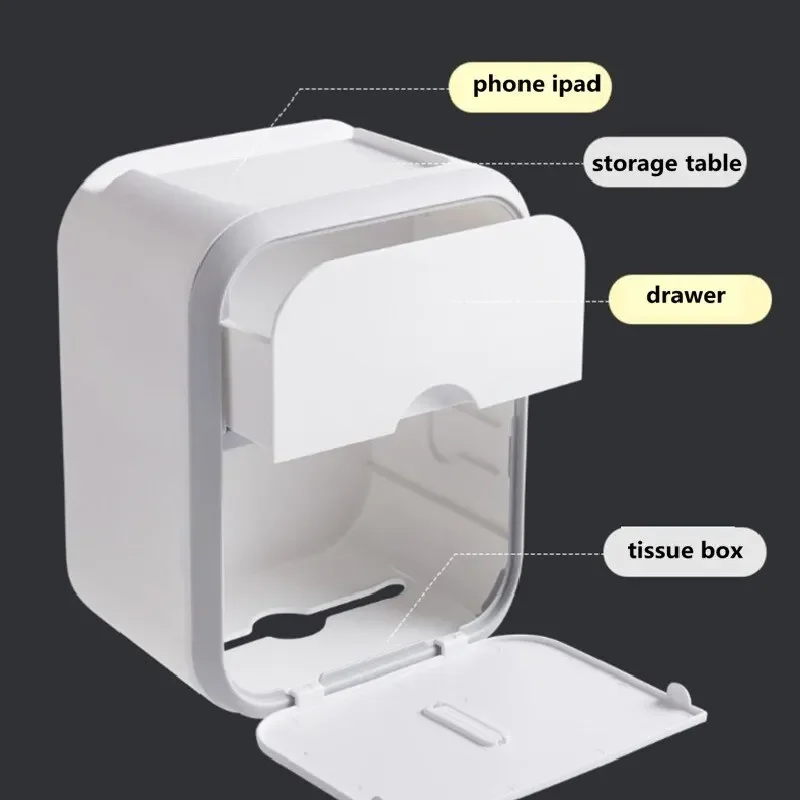 Tissue Box Wall Mounted Waterproof Toilet Tissue Storage Box Multi-function Toilet Paper Holder Bathroom Storage Products tissue dispenser tissue box toilet paper holder napkin holder