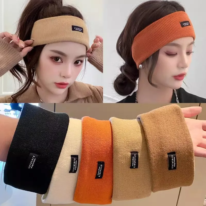 Frauen Winter Breitseite Stirnband Einfarbig Gestrickte Warme Headwrap Mädchen Punk Elastische Sport Haarbänder für Haar Zubehör