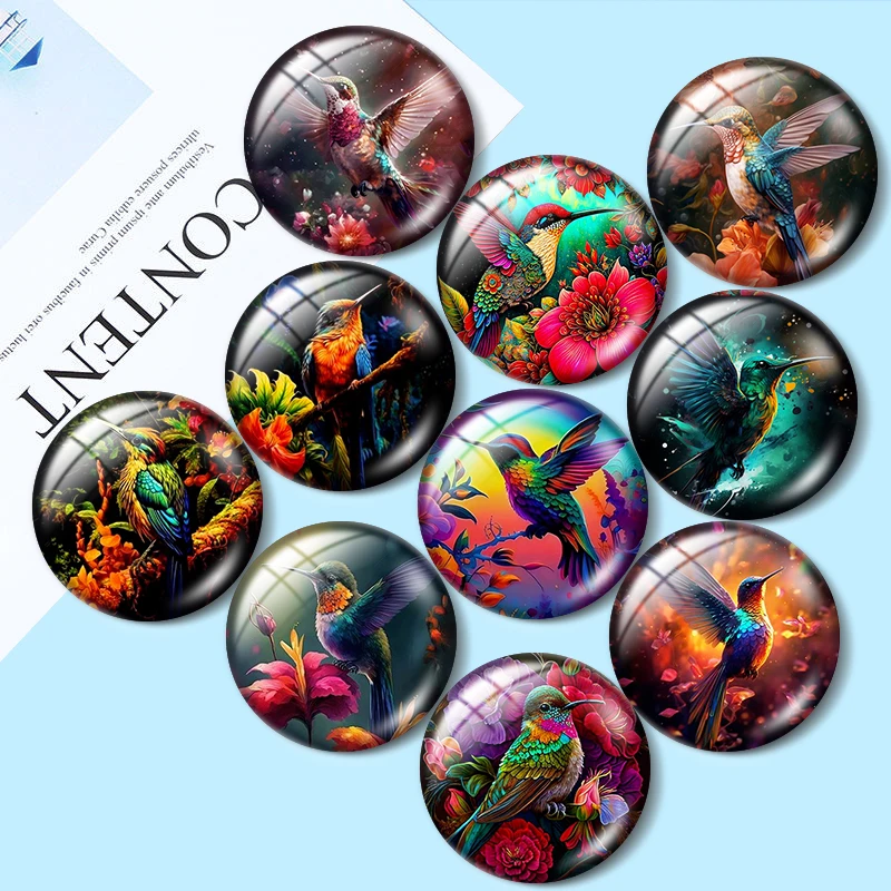 

Hummingbird art flowers 12mm/25mm/30mm Round photo glass cabochon demo flat backMaking findings