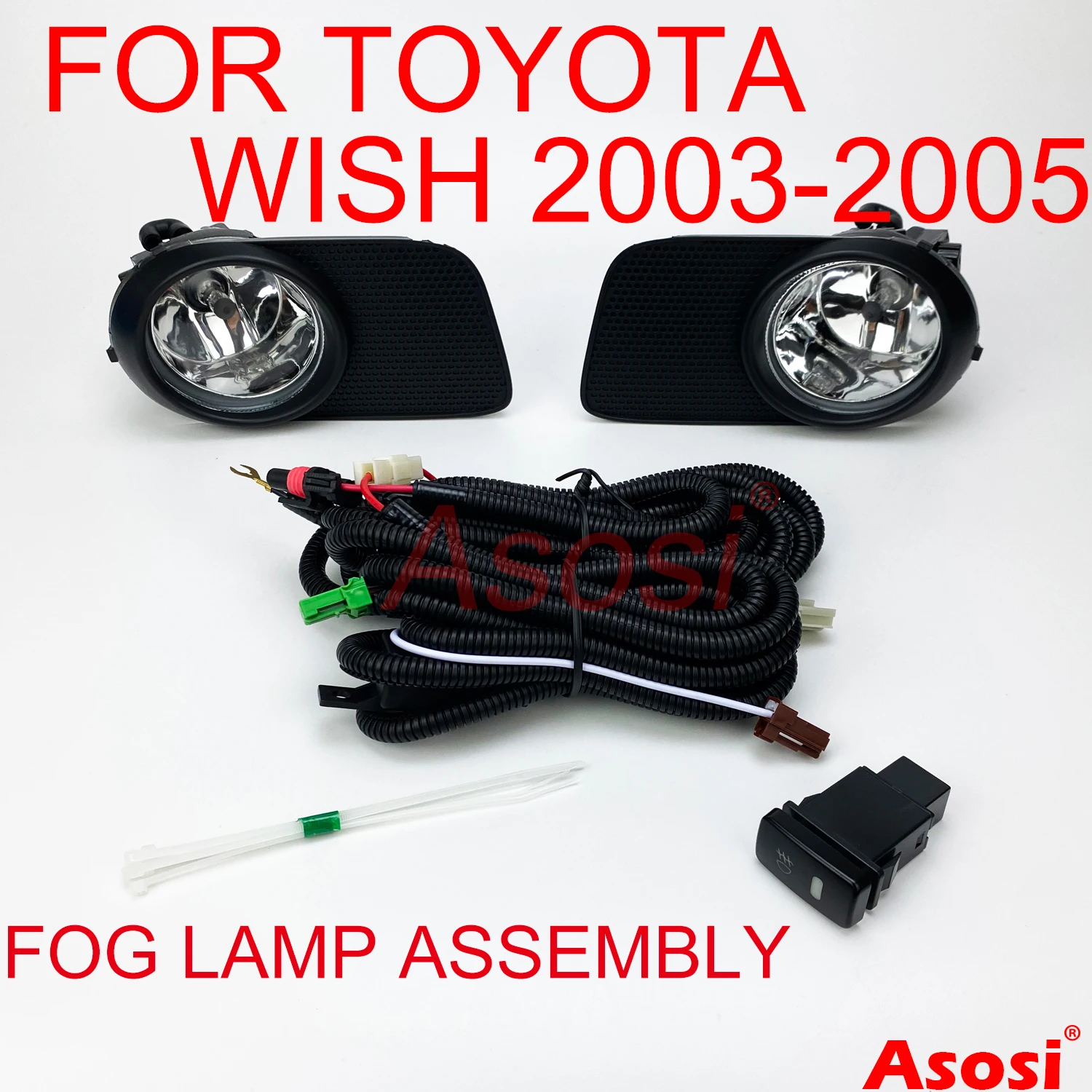 

Front Bumper Fog Lamp Assembly For Toyota Wish 2003 2004 2005 Left + Right Side With Clear Glass Lens Bulb Switch Bezel