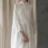 2025 chinese improved cheongsam dress summer spring white dress for women loose chinese style vinatge cotton linen dress