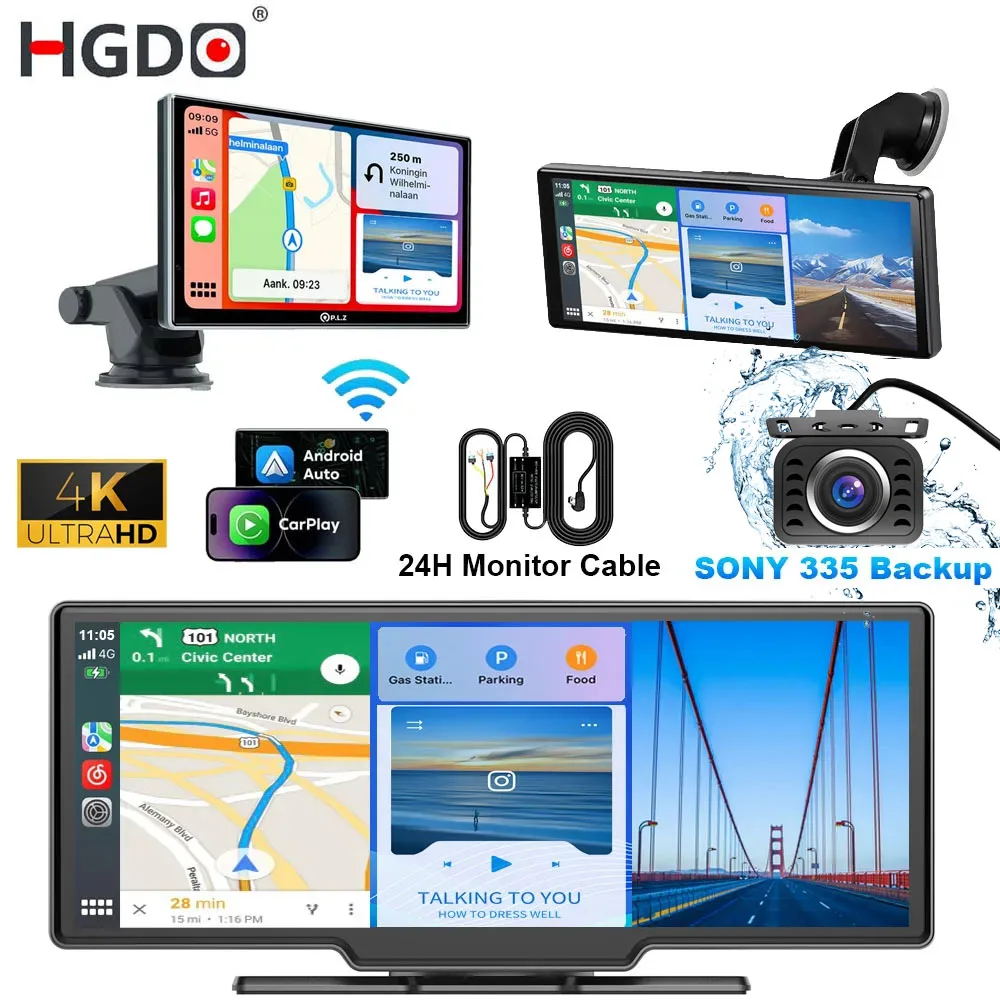 10.26'' 4k Dash Cam car dash cam with Drive Mate Wireless Apple Carplay Car Stereo SONY IMX335 Backup Camera DVR Android Auto Navigation