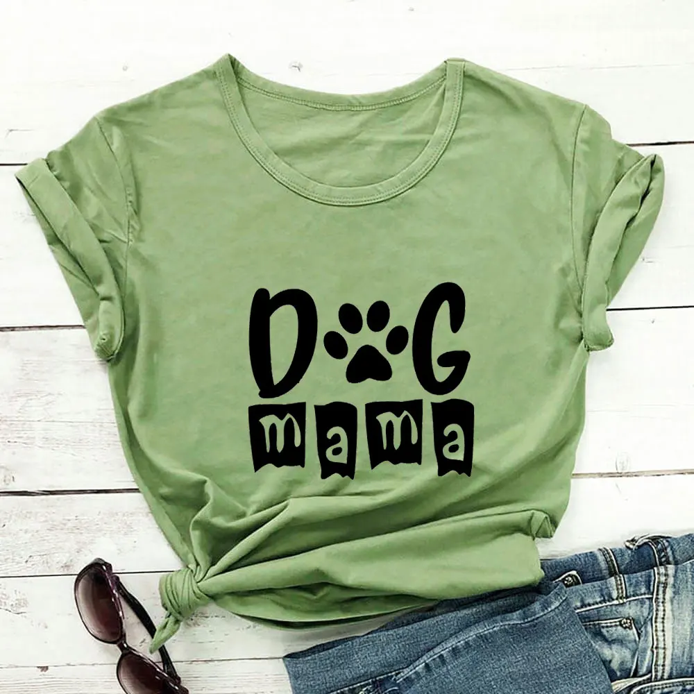 

Dog MaMa New Arrival 100%Cotton Women Tshirt Pet Lover Funny Summer Casual Short Sleeve Top Dog Mom Shirt Gift for Dog Mom