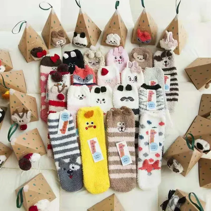 

Cross Border Fashion Cute Cartoon Coral Velvet Socks Lady Santa Socks Elk Mid-tube Floor Socks Warm Christmas