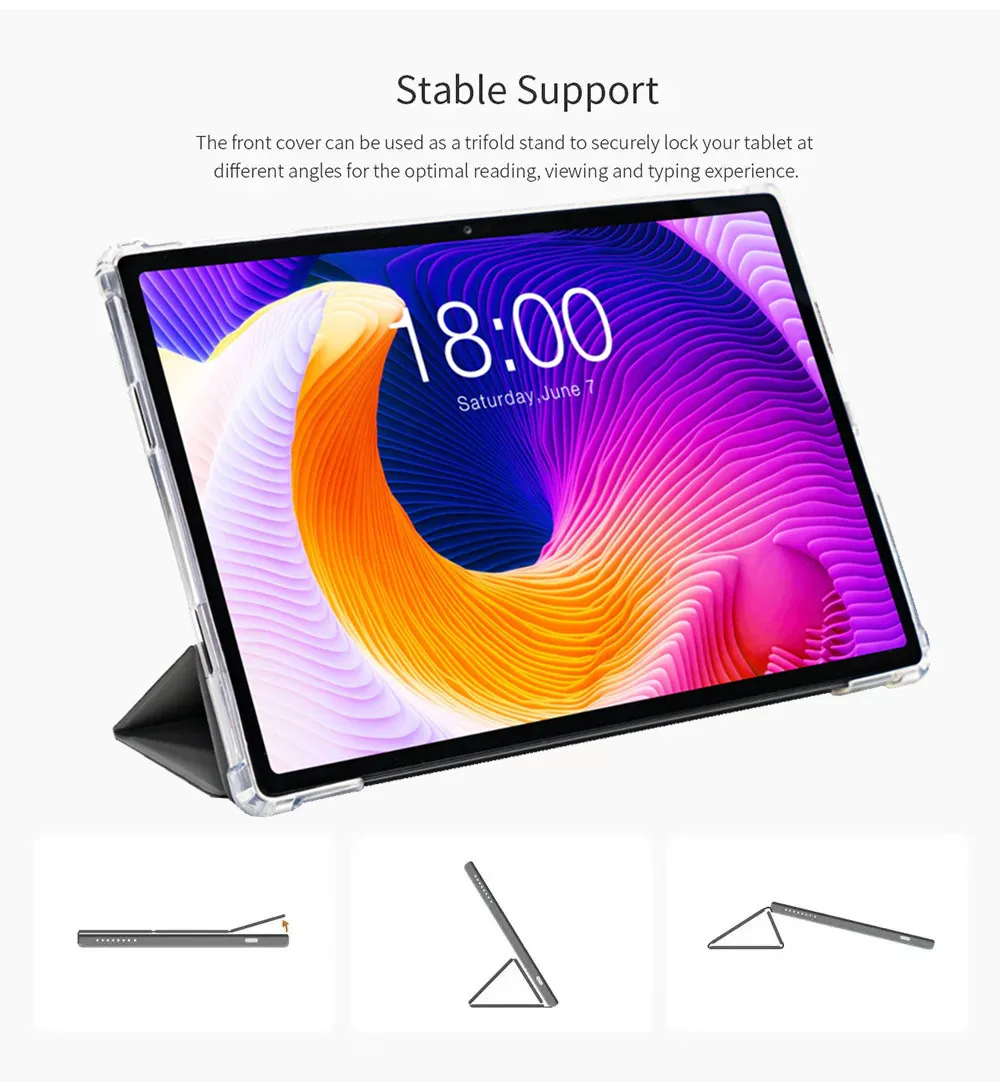 Tablet, suporte dobrável, tampa TPU macia, T45HD, 10.5