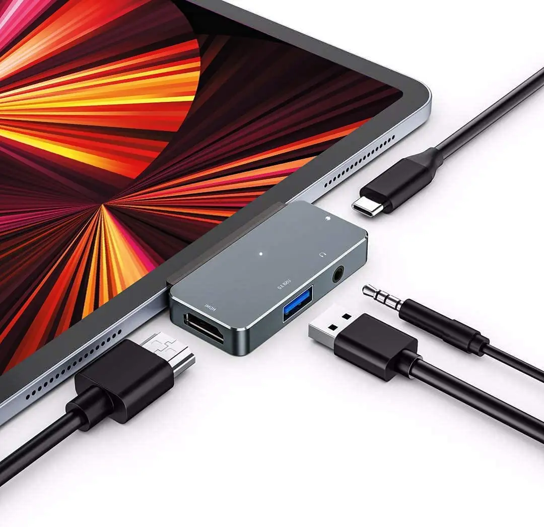 USBC Hub with 4K HDMI, 3.5mm Audio, USB 3.0 and 60W PD Charging Port