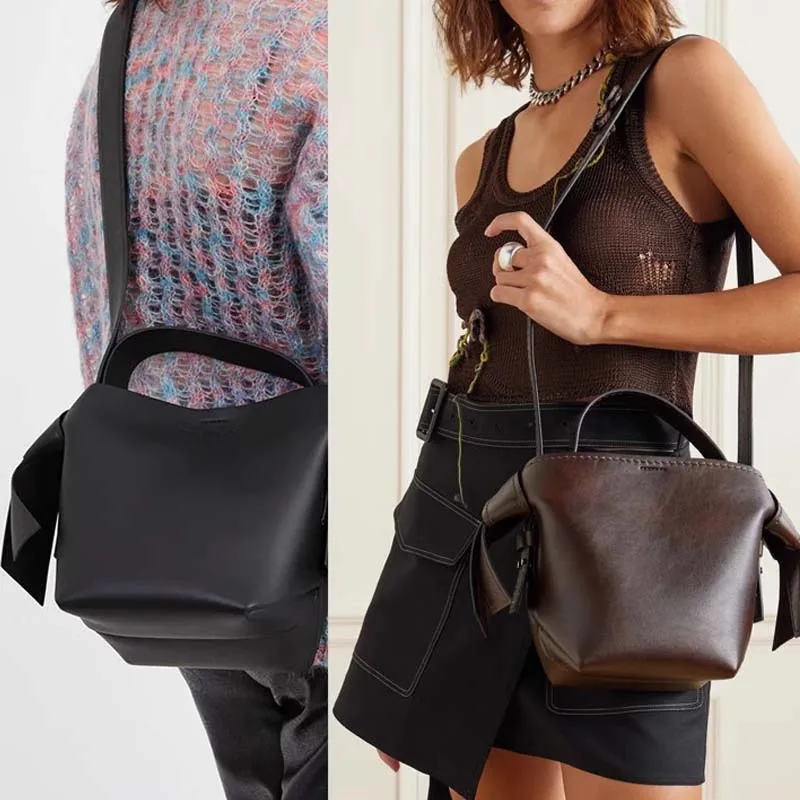 

Niche Designer Mini Commuter All-match Bucket Bag 2024 New Fashion Cowhide Bowknot Shoulder Crossbody Handbag For Women