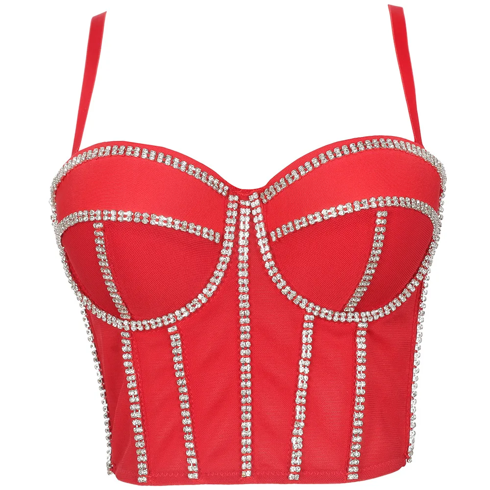 Women Summer Mesh Camisole Build in Bra White Black Red Bustier