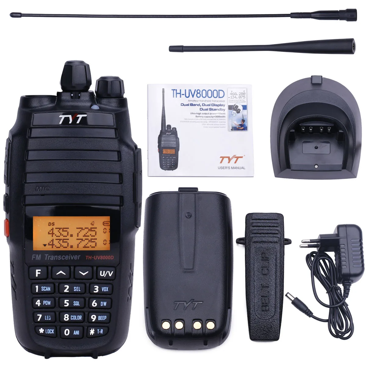 1pcs self-driving travel walkie talkie  TYT TH-UV8000D 10W 3600mAh Handheld Radio, Dual Band 136-174/400-520MHz Walkie Talkie 2