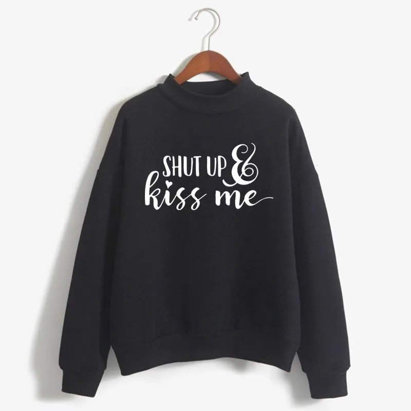 

Shut Up and Kiss Me Print Woman Sweatshirt Sweet Korean O-neck Knitted Pullover Thick Autumn Winter Candy Color Women Clothes