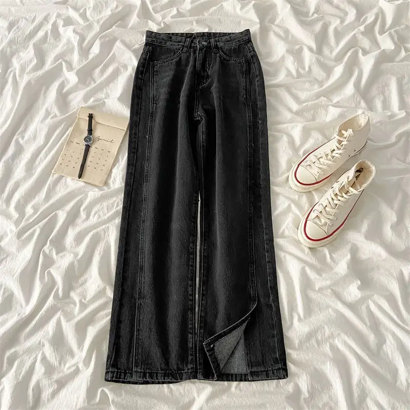 Split Cut Jeans for Women's Spring, Summer, and Autumn New Skin Friendly Soft High Waisted Loose Straight Leg Wide Leg Pants