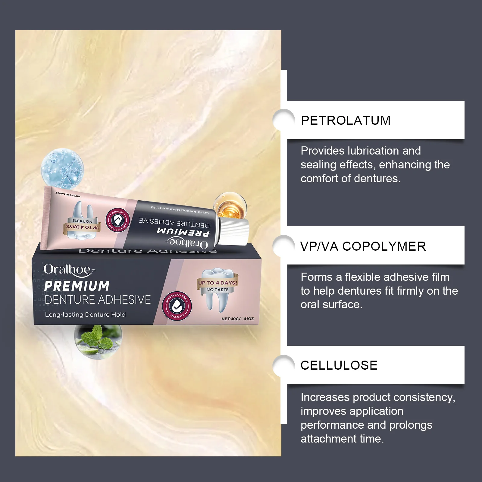 Denture Fixative Adhesive - Daily Enhances Oral & Teeth Aesthetics, Ensures Comfort & Natural Look, Boosts Smile Appeal