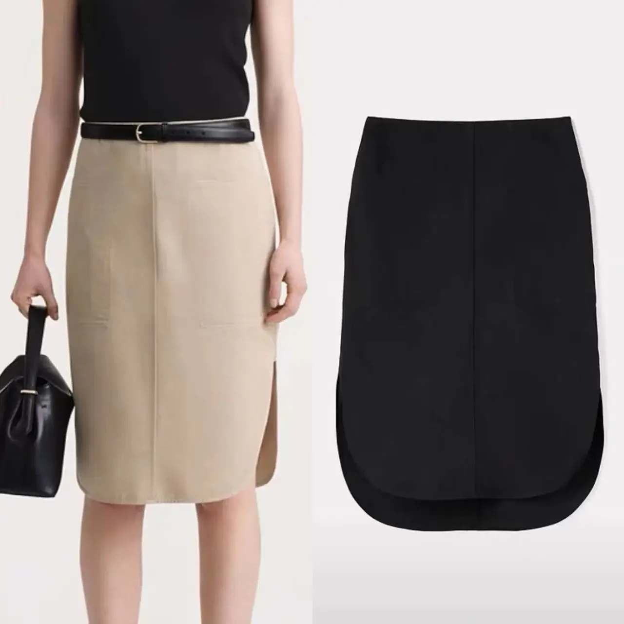 

Women's Skirt 2023 New Cotton Hem Slit High Waist Solid Color Versatile Commuting Jupe