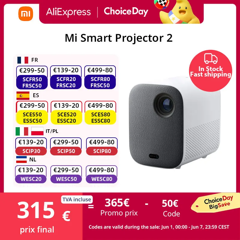 Proyector inteligente Mi 2, versión Global, corrección automática de múltiples ángulos, imágenes claras de 1080p certificadas, Android TV