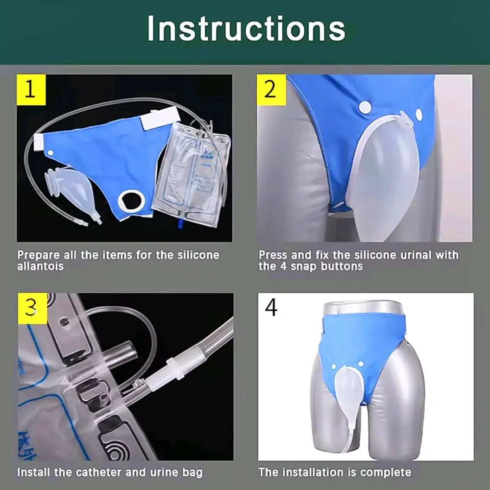 Men Wearable Urine Drainage Bag Silicone Urinal Collector Pee Holder with Catheter 1000ML 2000ML for Male Incontinence Bedridden