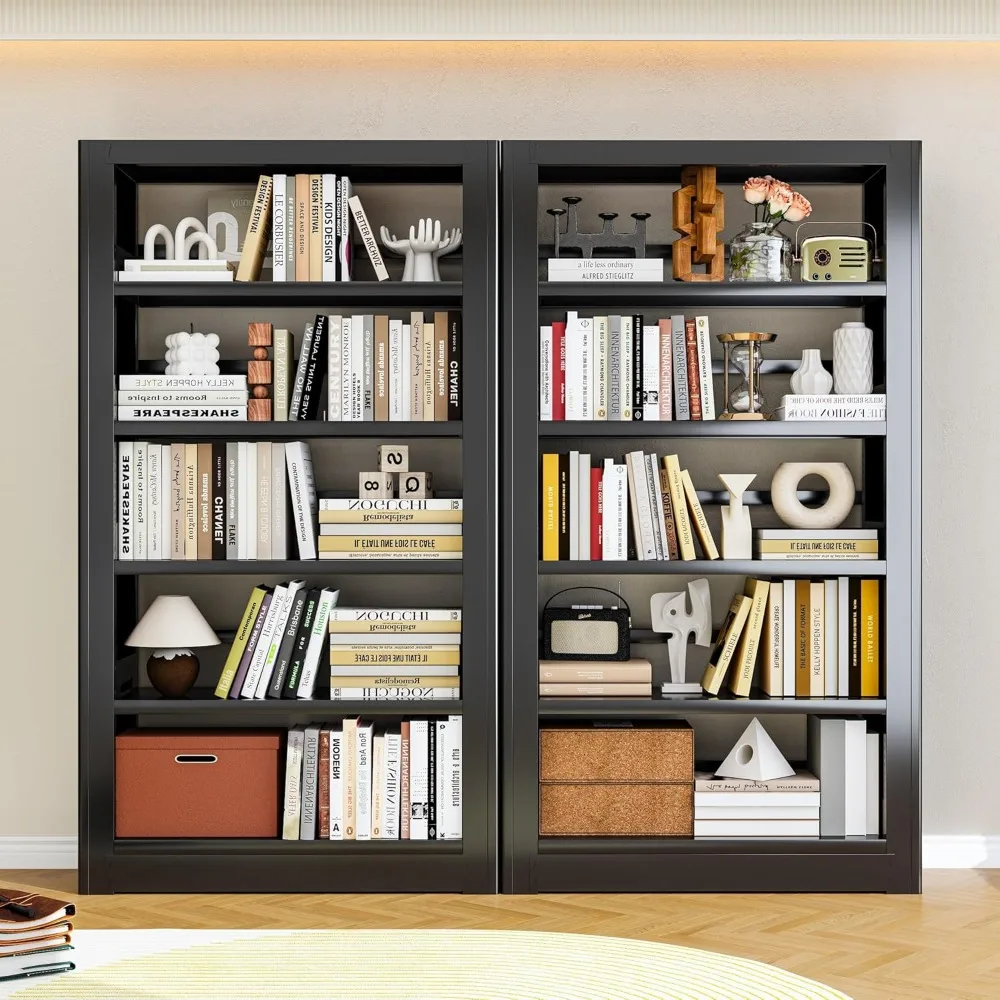 Strong Bookcase Tall Wide-Column Bookshelf,5-Tier Sturdy Bookcase with Adjustable ...