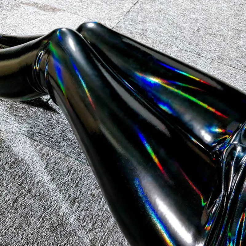 Women Colorful Shiny Leather Leggings Black Mirror Reflective Stretch Leather Pants Skinny Thin Leather Pencil Trousers Legging 3