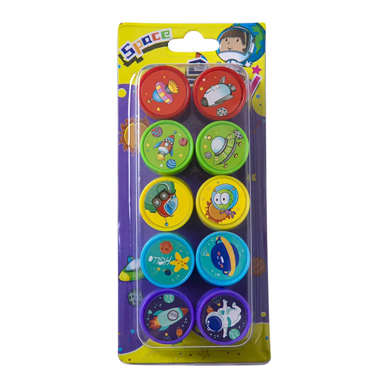 10Pcs Cartoon Astronaut Rocket Self-ink Stamps Toy for Kids Outer Space Theme Birthday Party Favors Pinata Kindergarten Rewards