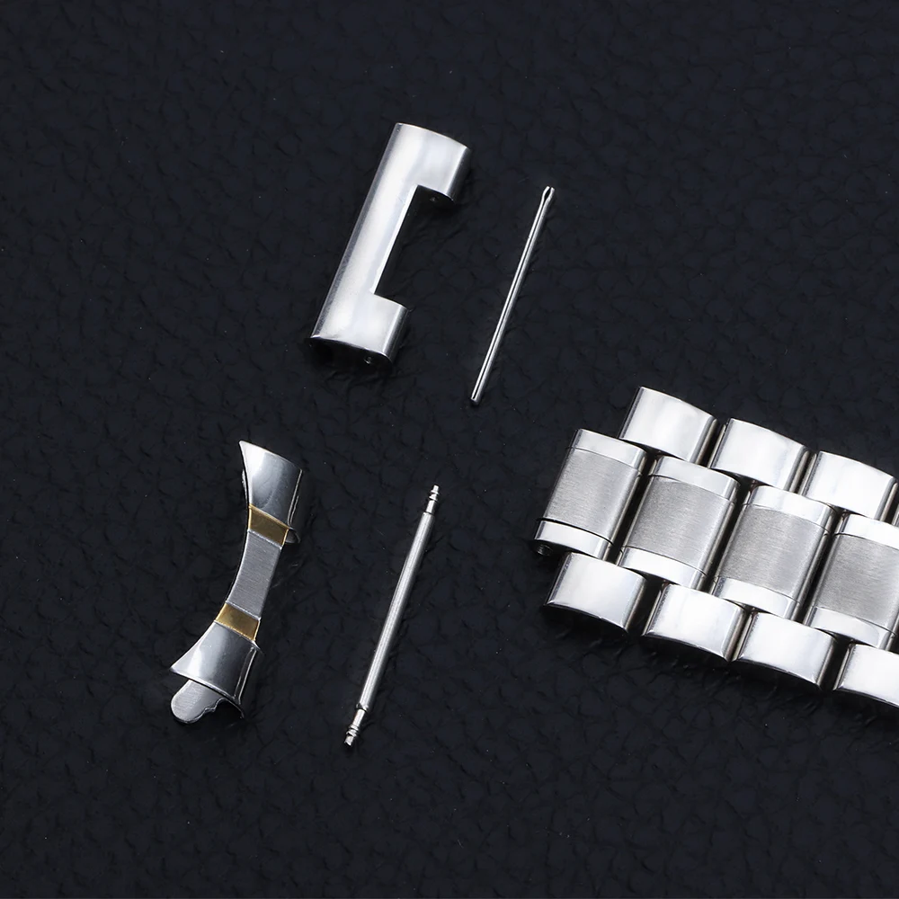 Curved End Stainless Steel Watch Band with Butterfly Buckle - Universal Wristband in Multiple Sizes