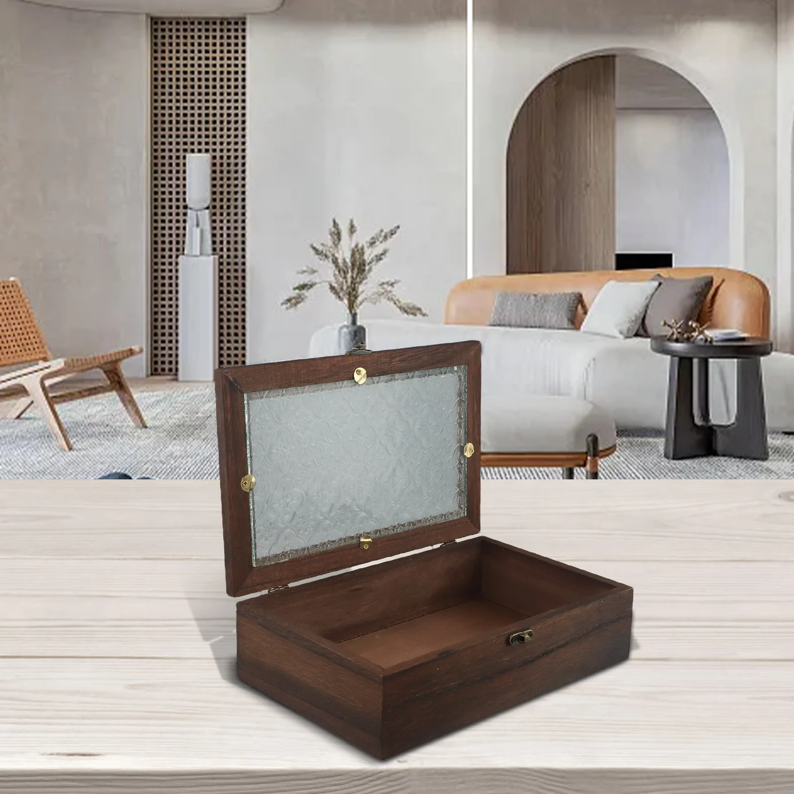 Glass Storage Tank Glass Storage Jar Glass Storage Container Glass Display Cabinet Glass Bottle Storage Rack Haitang Flower Glass Storage Box Nordic Retro Solid Wood Storage Cabinet Desktop Sorting Flipping Wooden Box Makeup Table Decor