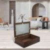 Haitang Flower Glass Storage Box Nordic Retro Solid Wood Storage Cabinet Desktop Sorting Flipping Wooden Box Makeup Table Decor 4
