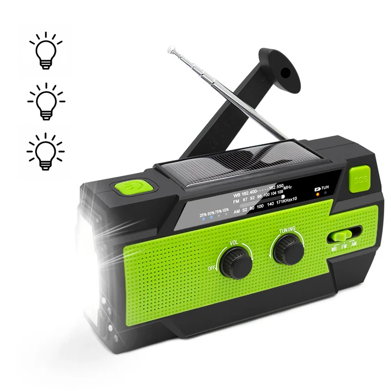 Multifunctional Radio Hand Crank Solar Crank Dynamo Powered AM/FM/WB Weather Radio with 4000 mAh Power Bank_voghion.com
