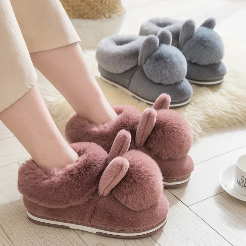 

Winter Fashion Indoor Cotton Slippers Ladies Outdoor Thick Sole Non-Slip Plush Lovely Warm