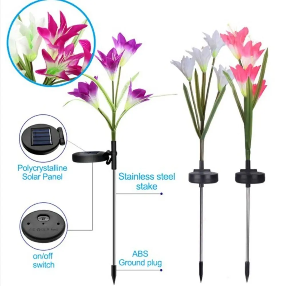 Flowers Solar Artificial Flower Light Multi-Color Changing Solar Powered Waterproof Landscape Lamp Colorful Light Ground Mounted