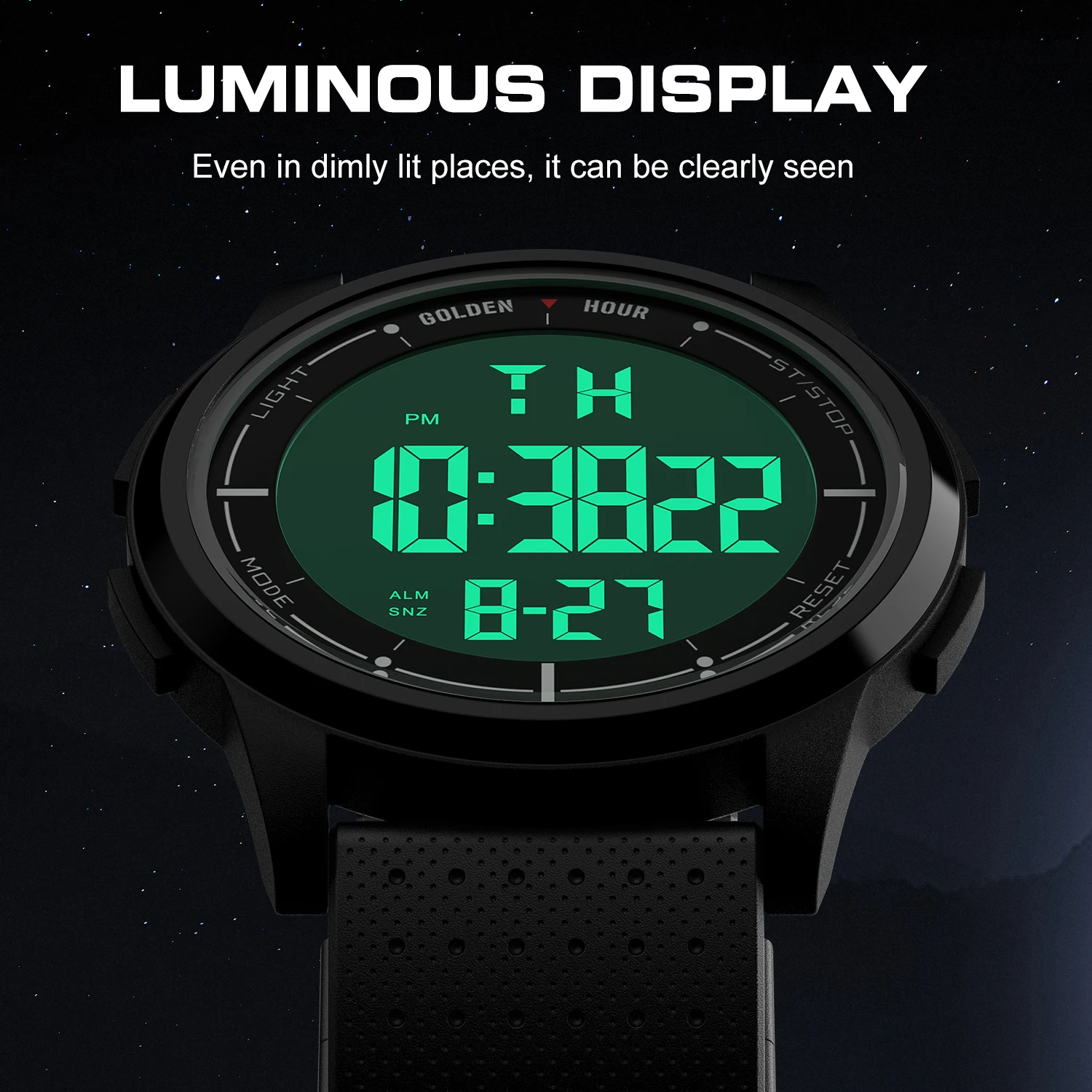GOLDENHOUR Fashion Outdoor Sport Watch Men Multi-functional Alarm Clock Chrono 5Bar Waterproof Digital Watch Silicone Strap - Image 3
