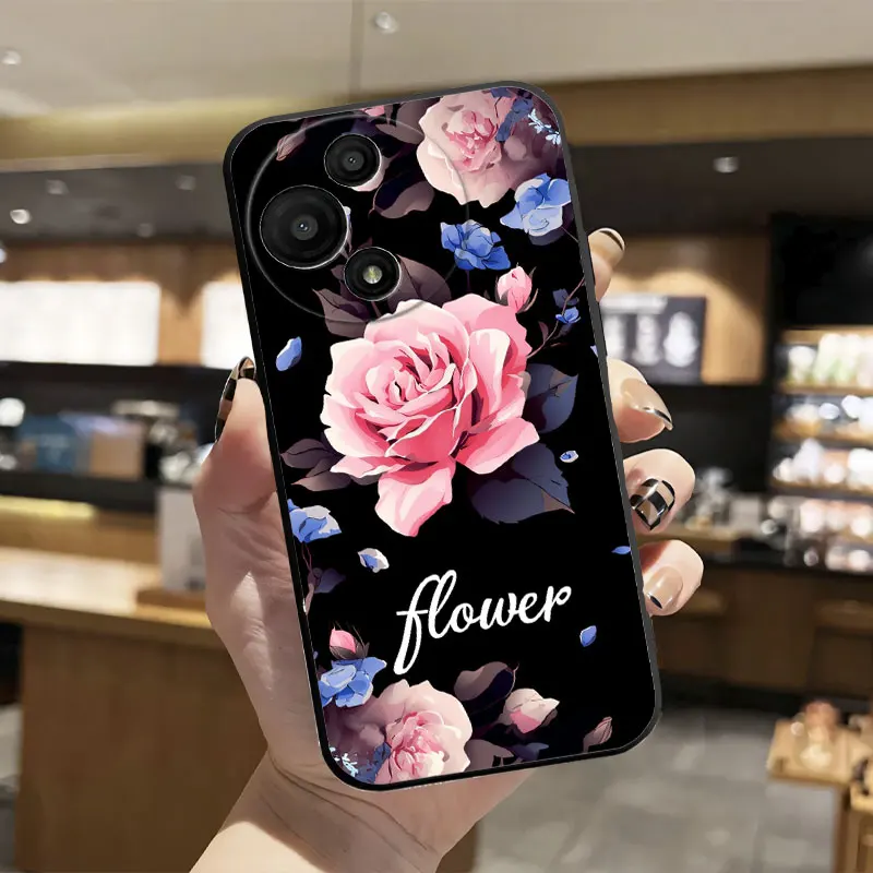 Fashion Print Black Silicone Phone Case - Soft Protective Cover