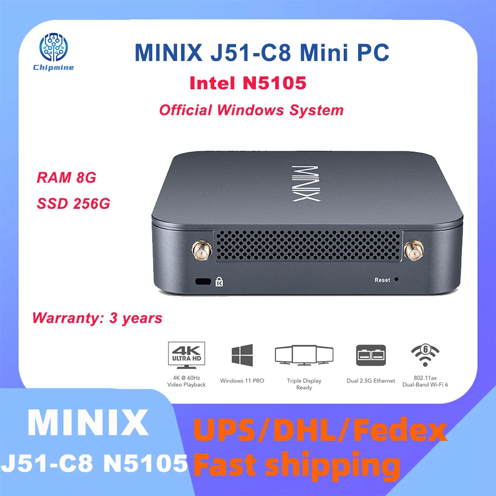 Minix J51-C8 Intel N5105 Gaming Mini Pc 8G 256Gb Office Home Design Wifi6 Dp Ddr4 Pc Windows 11 Pro Pc
