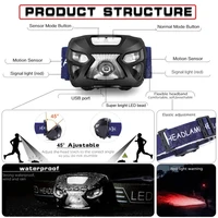 8 Mode Powerfull Headlamp Body Motion Sensor Head Flashlight Usb Rechargeable LED Headlight Camping Torch Flash Light Head Lamp 5