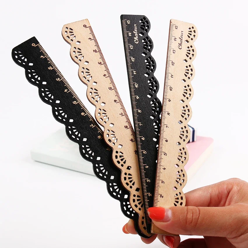 

1PC Korea Zakka Kawaii Cute Stationery Lace Brown Wood Ruler Sewing Ruler Office School Accessories