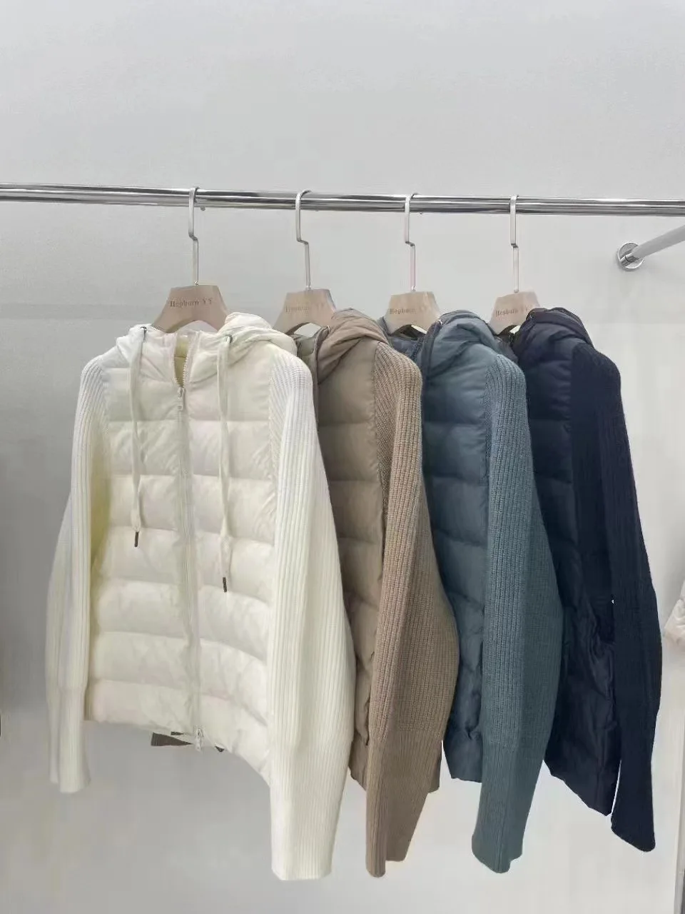 Down Jacket Women's Short Winter New Knitted Stitching Light White Duck down Hooded Loose Coat Tide