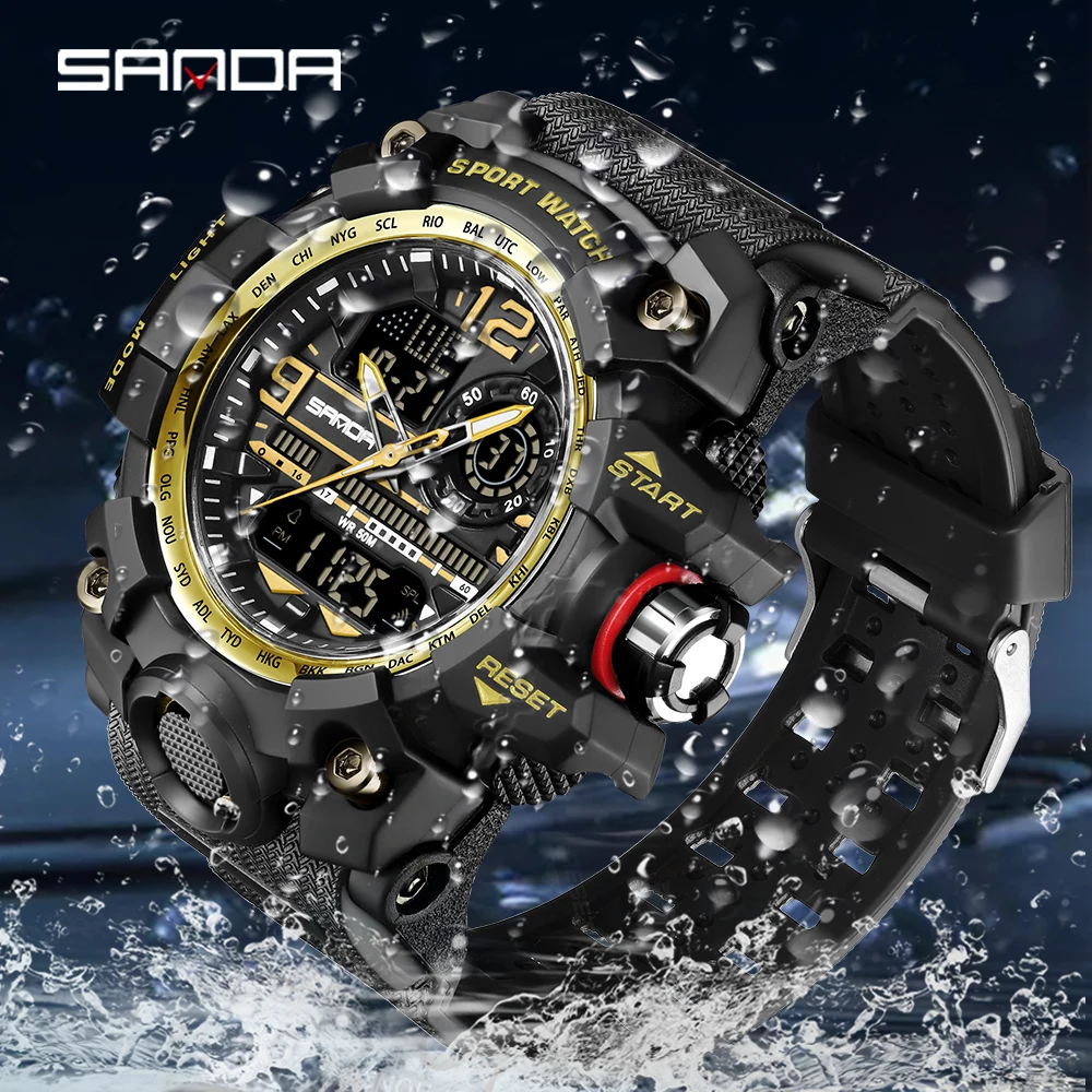 SANDA 3133  Week Day Display Digital Analog Watch Alarm Mode Teenager Student Electronic Wrist Clock Trendy Fashion Waterproof 2