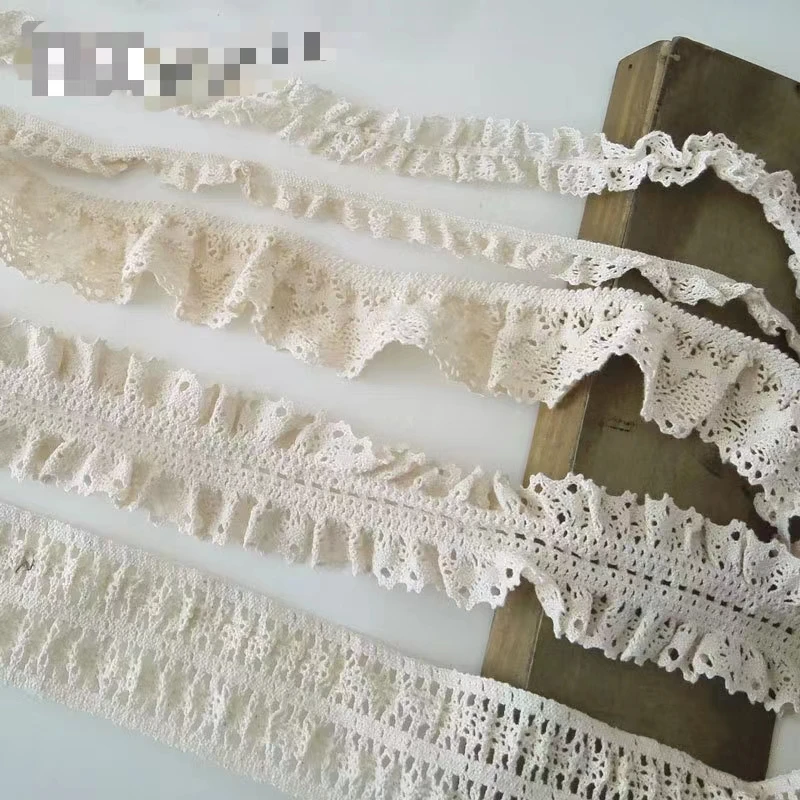 1 Yard Beige Pure Cotton Stretch Lace Lace Elastic Cotton Thread Hollow Clothing Decoration Doll Handmade Diy Accessories