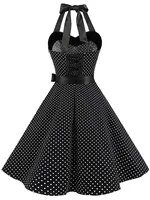 Women Polka Dot Print Summer Dress Sexy Retro White Halter Vintage Dress Robe Femme Pin Up Rockabilly Party Dress - Image 5