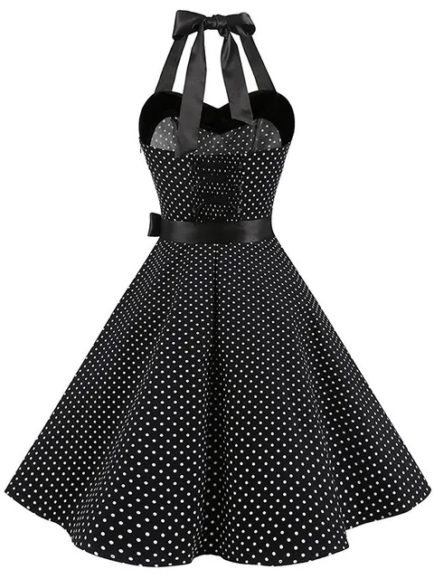 112408-7ee961.jpg Femmes à pois imprimé Robe d'été Sexy rétro blanc licou Robe Vintage Robe Femme Pin Up Rockabilly Robe de soirée