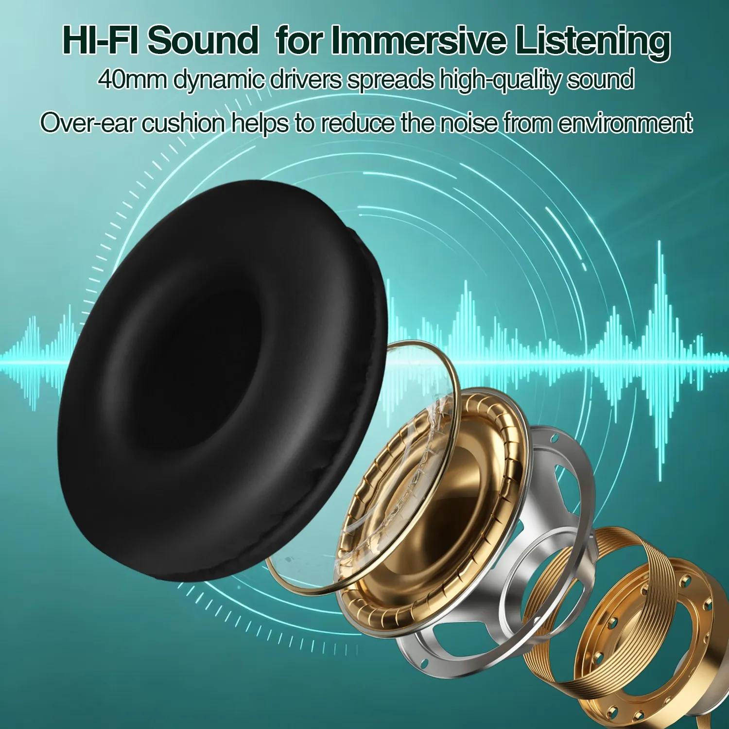 Cuffie Bluetooth senza fili con cancellazione del rumore, auricolari pieghevoli per lo sport, cuffie da gioco con microfono e audio stereo HI-FI - immagine 4