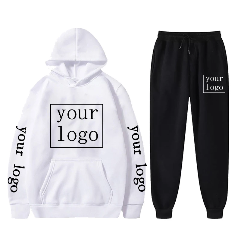 Custom Logo Casual Tracksuit Men Sets Hoodies Pants 2 Piece Sets Sweatshirt Outfit Sportswear Personalized Suit Unisex Clothing 2